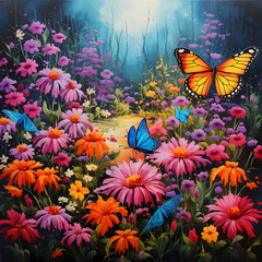 A butterfly garden with vibrant flowers