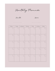 Monthly Planner (Grey). Vector illustration.	