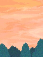 夕暮れの森の背景童画イラスト