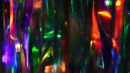 Fairy Christmas Lights Bokeh. Sparkling highlights and rainbow colors. Abstract festive party background - obrazy, fototapety, plakaty