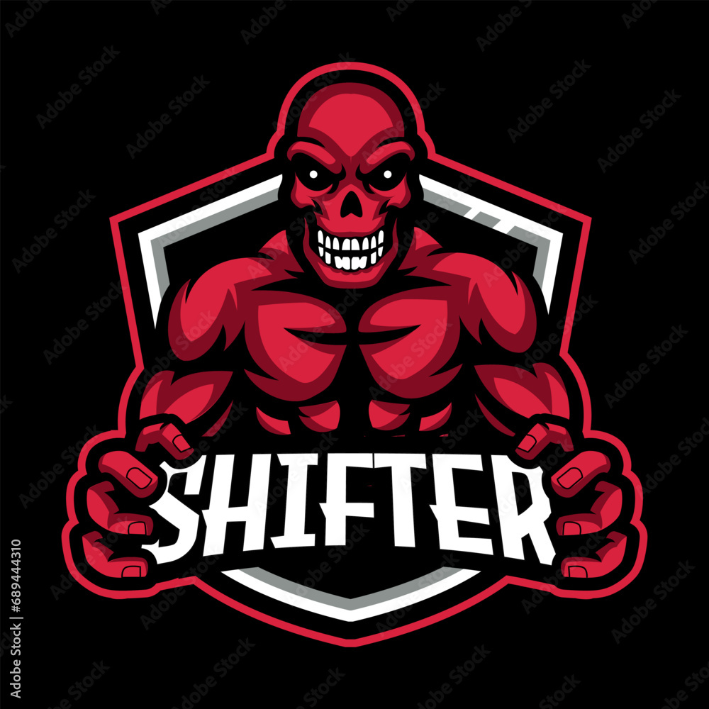 Sticker red skull strong mascot logo