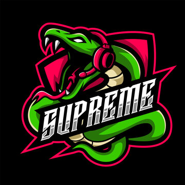 Green viper snake mascot logo for gaming and streamer design