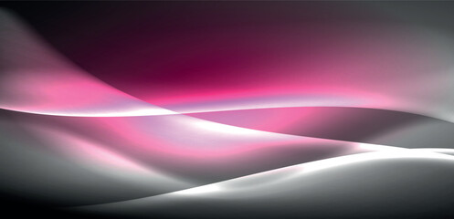 Neon-lit waves surge across background, mesmerizing dance of luminescence and motion. Dynamic backdrop captures essence of energy and modern aesthetics