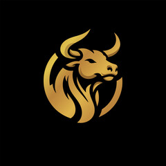 Gold head bull isolated graphic design vector. Illustration vector logo.