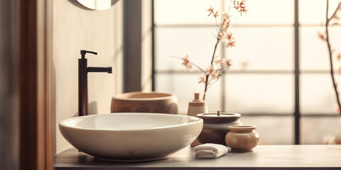 Fototapeta premium Modern Bathroom Vanity with Elegant Fixtures