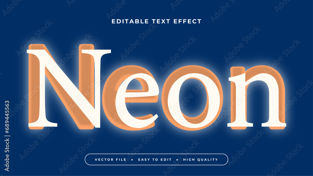 Poster blue orange and white neon 3d editable text effect - font style