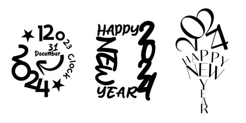 A set of vector designs with the text happy New Year 2024 - 689445920
