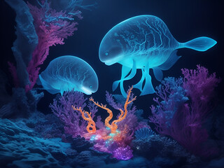 Fototapeta na wymiar Fantastic translucent fish in the deep sea