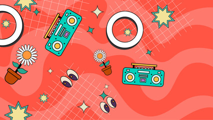 Colorful colourful vector flat nostalgic retro style background. Suit for retro, hippy, trippy, vintage, retro, business, institution, party, festive, old poster, and contemporarytalks.