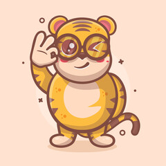 funny tiger animal character mascot with ok sign hand gesture isolated cartoon 