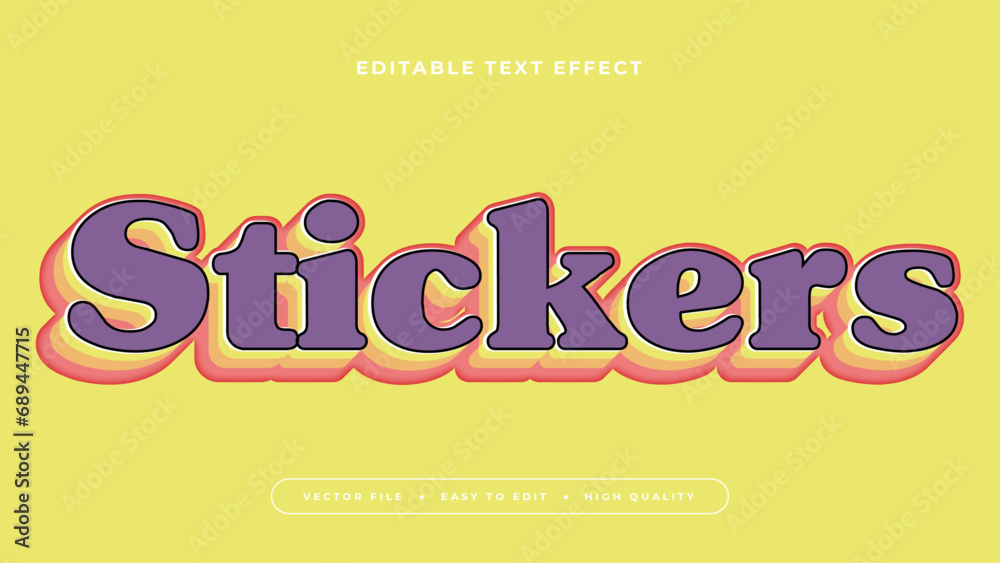 Poster yellow red and purple violet stickers 3d editable text effect - font style