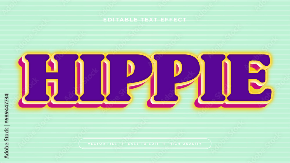 Poster green yellow and purple violet hippie 3d editable text effect - font style