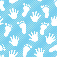 Obraz premium Seamless pattern of baby boy's feet and hands, this seamless pattern is suitable for giftwrap designs, backgrounds, textiles, fabrics and others