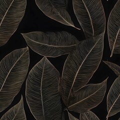 Close-up shot of abstract black leaf textures, showcasing the unique details and shapes of tropical foliage