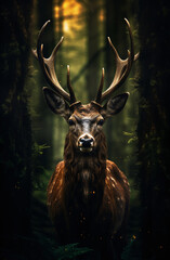 Beautiful red deer in the forest.