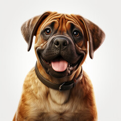 Bullmastiff dog on a white background. Adorable animal close-up portrait. Generated by generative AI.