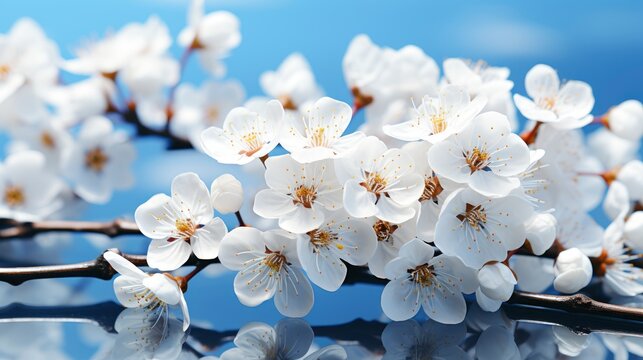 Small White Flowers On Blue Background, Background Image, Desktop Wallpaper Backgrounds, HD