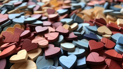Obraz na płótnie Canvas Still Tiny Colorful Wooden Cut Heart, Background Image, Desktop Wallpaper Backgrounds, HD