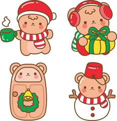Icon set with Christmas Bear theme.