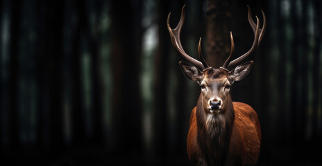 Beautiful red deer in the forest. - obrazy, fototapety, plakaty