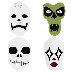 Set of Different Halloween Mask. Scary Cartoon Shape and Design. Vector Illustration. 