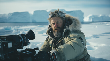 Filmmaker Documenting in Arctic Environment - obrazy, fototapety, plakaty