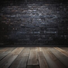 old black brick wall and wood floor