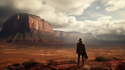 Fototapeta premium Lone Explorer in Desert Wilderness