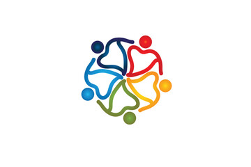 Logo teamwork charity people diversity colorful heart shaped in a hug icon image circle unity voluntary conceptual ID card business concept logo vector image design