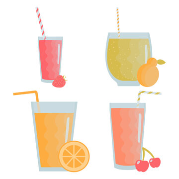 Fruit Juice Smoothie Illustration Set. Trendy Cartoon Design. Isolated Vector Icon