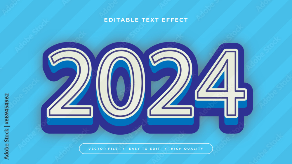 Poster Blue and white 2024 3d editable text effect - font style