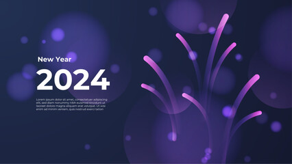 Happy new year 2024 celebration background. vector art and illustration for, landing page, banner, flyer. Blue and purple violet vector abstract minimal modern happy new year 2024 banner
