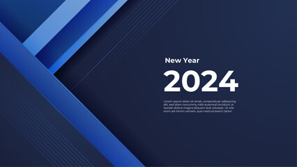 Happy new year 2024 celebration background. vector art and illustration for, landing page, template, ui, web, mobile app, poster, banner, flyer. Blue vector modern 2024 new year banner with shapes - obrazy, fototapety, plakaty