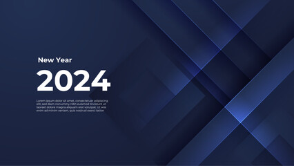 Happy new year 2024 celebration background. vector art and illustration for, landing page, template, ui, web, mobile app, poster, banner, flyer. Blue vector abstract new year 2024 banners shapes - obrazy, fototapety, plakaty