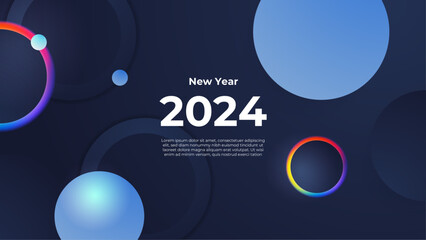 Happy new year 2024 celebration background. vector art and illustration for, landing page, template, ui, web, mobile app, poster, banner, flyer. Blue vector simple design happy new year 2024 banner