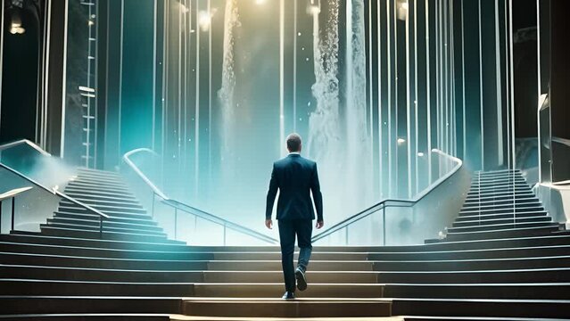 A digital composite image of a businessman walking forward on a path made of chart lines and numbers, symbolizing the forward momentum and progress in the stock market.