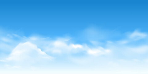 realistic white cloud background design, empty blue sky illustration template vector