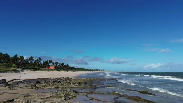 Beautiful natural landscape on a deserted beach, with rocks.