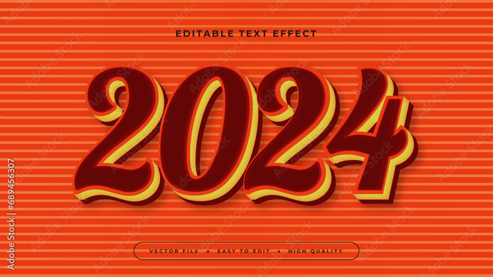 Poster Red yellow and orange 2024 3d editable text effect - font style