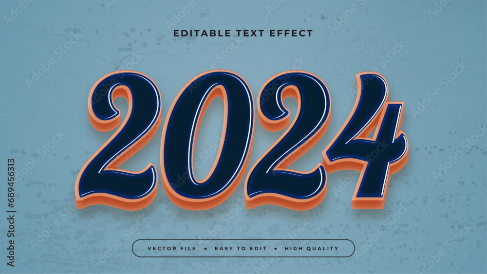 Poster Blue and orange 2024 3d editable text effect - font style