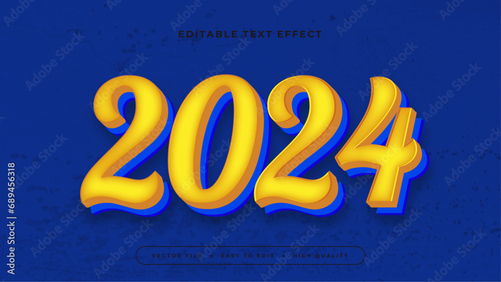 Poster Blue and yellow 2024 3d editable text effect - font style
