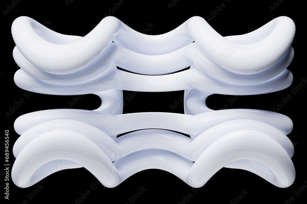 Poster abstract dynamic droplet shape with white smooth objects on a black background. 3d illustration and 