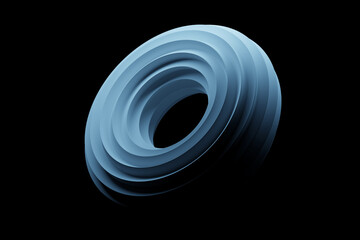 Geometric element in shape of   blue 3d torus. Round realistick ring tor set isolated, 3d illustration