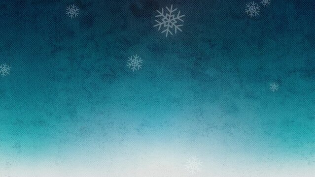 青の水彩画の背景に雪の結晶が舞い落ちるオープニング背景動画
