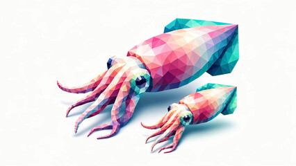 Obraz na płótnie Canvas Colorful Polygonal Squid. Type G - Generated by AI
