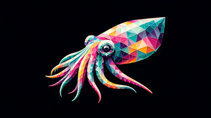 Obraz na płótnie Canvas Colorful Polygonal Squid. Type J - Generated by AI
