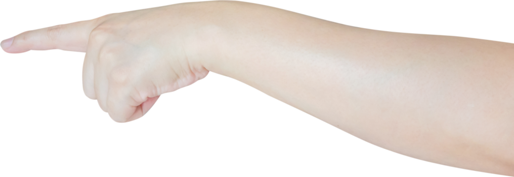 female hand touching or pointing to something isolated on white background