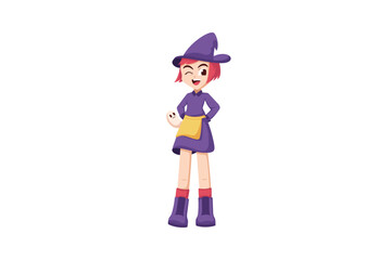 Cute Halloween Witch Character Design Illustration