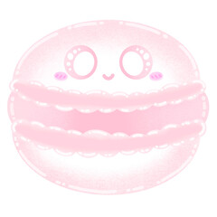 Cute Pink Macaron Mascot Character Kawaii Cartoon illustration French Dessert Cute Dessert