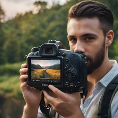 Fototapeta premium Social Media Content Creation A person using a camera or a computer to create visually appealing content for social media